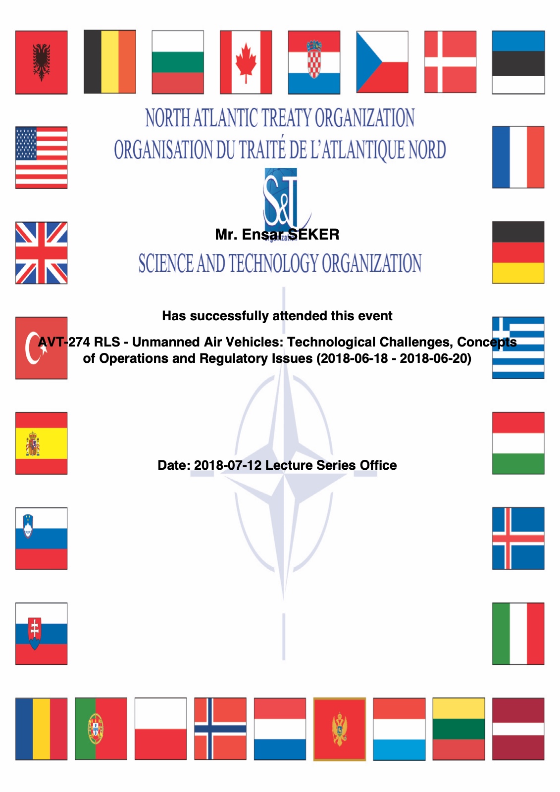 AVT-274 RLS - Unmanned Air Vehicles: Technological Challenges, Concepts of Operations and Regulatory Issues