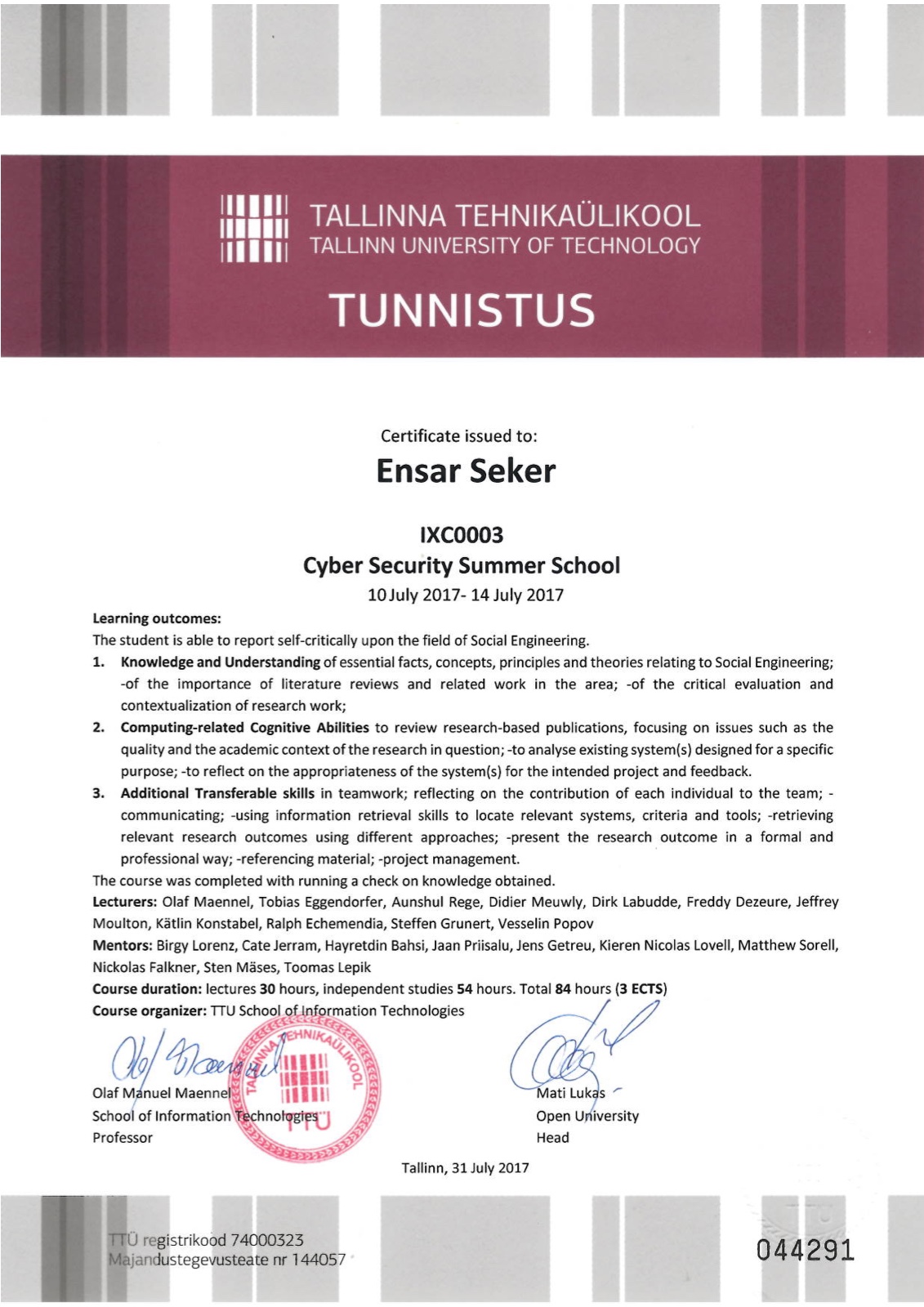 IXC0003 Cyber Security Summer School