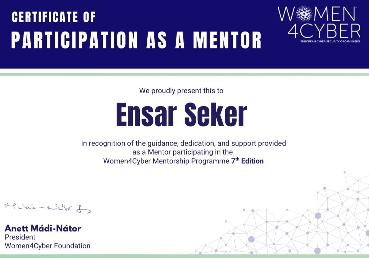 Women4Cyber Mentorship Programme 7th Edition certificate of participation as a mentor